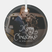Ornement En Verre Merry Christmas Whimsical Script  Custom Photo  (Recto)