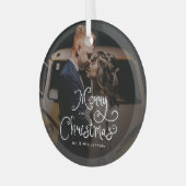 Ornement En Verre Merry Christmas Whimsical Script  Custom Photo  (Avant gauche)