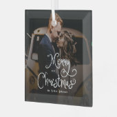 Ornement En Verre Merry Christmas Whimsical Script Custom Photo (Avant gauche)