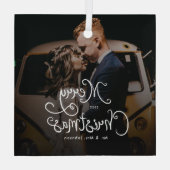 Ornement En Verre Merry Christmas Whimsical Script Custom Photo (Verso)