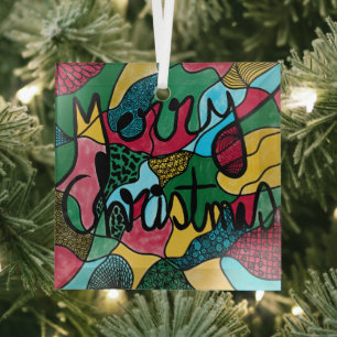 ORNEMENT EN VERRE MERRY NOËL NEUROGRAPHIQUE & NOIR LIGNE