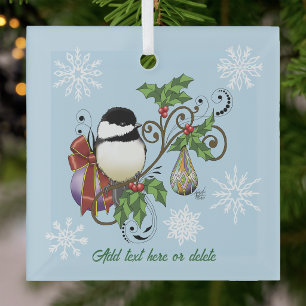 Ornement En Verre Mésange de Noël vintage bleu festif