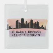 Ornement En Verre Milwaukee City Skyline Latitude et Longitude (Recto)