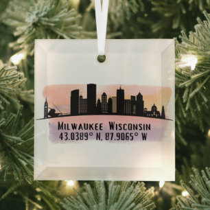 Ornement En Verre Milwaukee City Skyline Latitude et Longitude