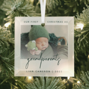 Ornement En Verre Minimaliste Photo Premier Noël des grands-parents