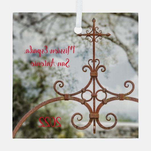 Ornement En Verre Mission Espada, Croix de fer forgé, (Verso)