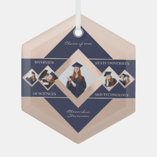 Ornement En Verre Modern Custom Multi‑Photo Rose Blue Graduation 