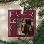 Ornement En Verre Modern Forever Couples Photo & Year<br><div class="desc">Celebrate your marriage or engagement with this elegant glass ornament featuring a favorite square wedding or engagement photo flanked by "FOREVER" in modern lettering. The year appears inside the letter "O."</div>