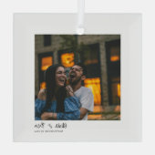 Ornement En Verre Modern Square Minimal Candid Handwritten Wedding (Verso)