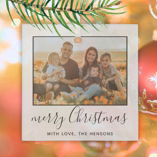 Ornement En Verre Moderne Joyeux Noël Écriture Photo de Famille