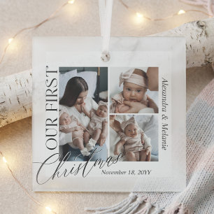 Ornement En Verre Moderne Notre Premier Noël Collage Photo de Bébés