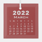 Ornement En Verre Moderne Simple Rouge Mars 2022 Calendrier des mois (Recto)