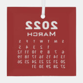 Ornement En Verre Moderne Simple Rouge Mars 2022 Calendrier des mois (Verso)