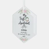 Ornement En Verre Mon Premier Appartement 2023 Avec Fleurs Aquarelle (Avant gauche)