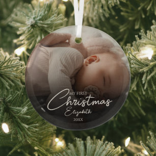 Ornement En Verre Mon premier bébé Noël Photo Écriture élégante