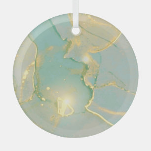 Ornement En Verre Monnaie Vert Marbre Or : Texté