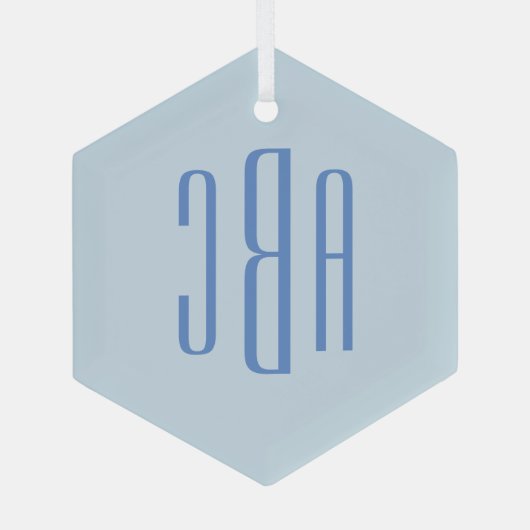 Ornement En Verre Monogramme bleu simple à trois lettres (Verso)