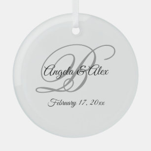 Ornement En Verre Monogramme de script fantaisie noir et gris