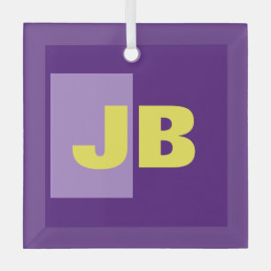 Ornement En Verre Monogramme Lettres initiales violet jaune