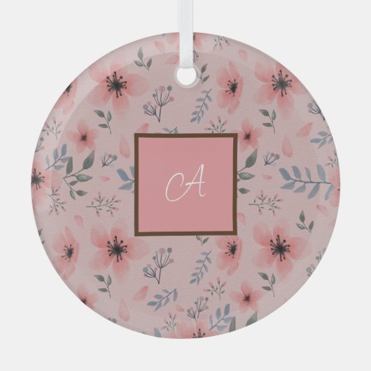 Ornement En Verre Monogramme Simple Fleur Rose Cute Boho (Recto)