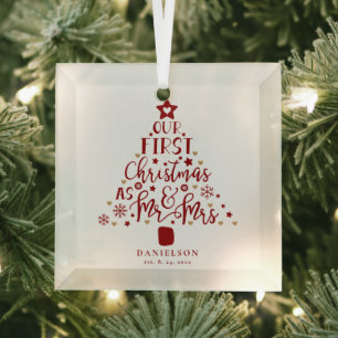 Ornement En Verre Monsieur et Madame Jeunes Mariés Arbre de Noël Fêt