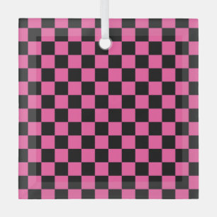 Ornement En Verre Motif à carreaux noir et rose