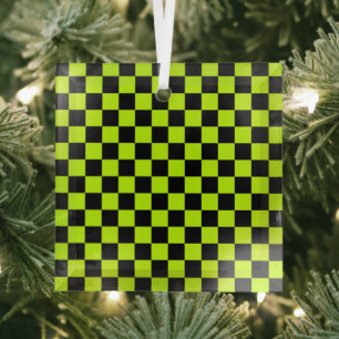 Ornement En Verre Motif à carreaux vert acide et noir