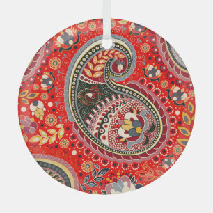 Ornement En Verre Motif couleur Paisley Indian sans fil