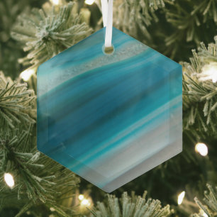 Ornement En Verre Motif d'agate à bande bleue turquoise