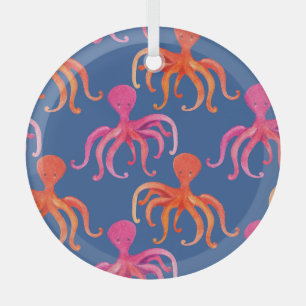 Ornement En Verre Motif d'aquarelle octopus de dessin coloré