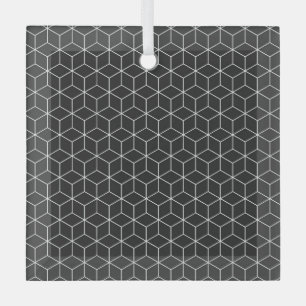 Ornement En Verre Motif de cube géométrique noir et blanc
