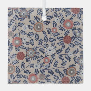 Ornement En Verre Motif de feuillage sarcelle et magenta époustoufla