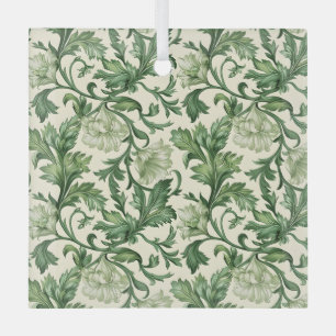 Ornement En Verre Motif de feuilles d'acanthe vert foncé orné