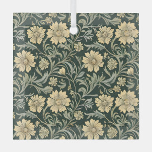 Ornement En Verre Motif de fleurs jaunes stylisées vert foncé