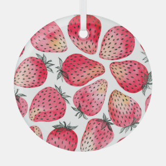 Ornement En Verre Motif de fraises d'aquarelle.