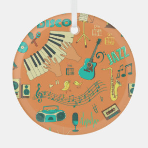 Ornement En Verre Motif de musique colorée à la main