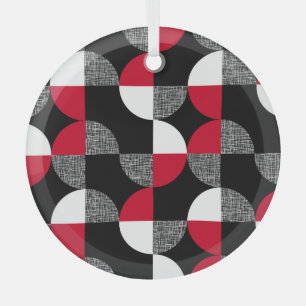 Ornement En Verre Motif de plaid géométrique noir, rouge, blanc.