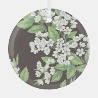 Ornement En Verre Motif de printemps, branches vertes sans soudure.