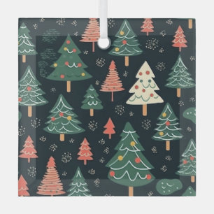 Ornement En Verre Motif de sapin de Noël vert et corail festif