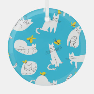 Ornement En Verre Motif des chats et papillons