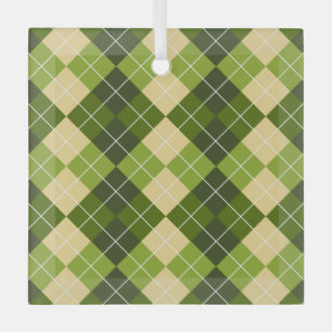 Ornement En Verre Motif élégant Argyle en losange vert et jaune