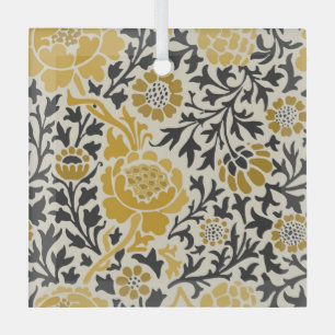 Ornement En Verre Motif floral jaune et noir de style vintage