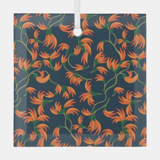 Ornement En Verre Motif floral orange fluide (Recto)