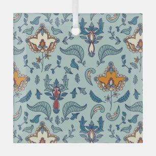 Ornement En Verre Motif floral orné sur fond bleu pâle