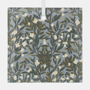 Ornement En Verre Motif floral sur fond bleu-gris poussiéreux