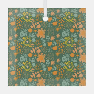 Ornement En Verre Motif floral sur fond vert foncé