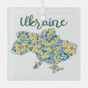 Ornement En Verre Motif folklorique et typographie ukrainienne