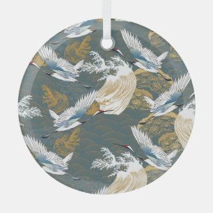Ornement En Verre Motif japonais Vintage Crane Birds