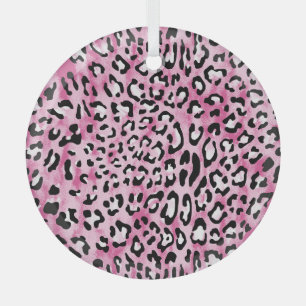 Ornement En Verre Motif Léopard Blanc Rose.