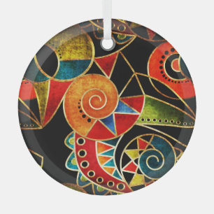 Ornement En Verre Motif Lumineux Géométrique Tribal Ethnique.